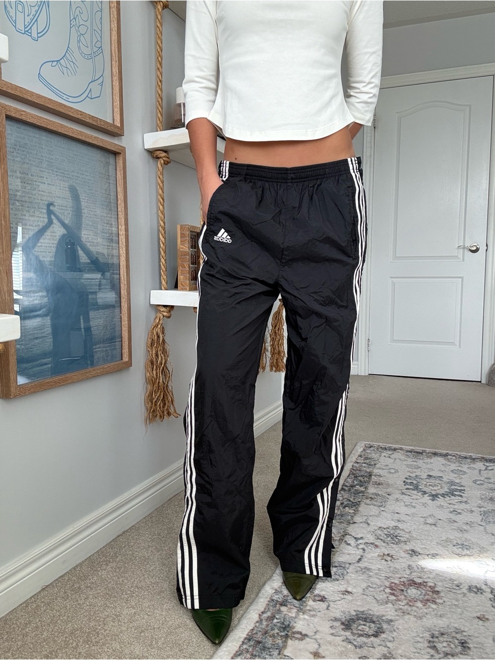 adidas Black Track Pants with White Triple Stripes